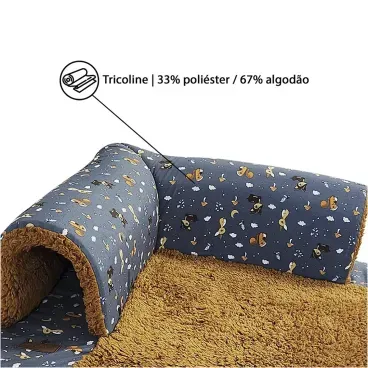 Tunel Kitty Cat Fabrica Pet Caramelo detalhes do tecido em tricoline e algodao